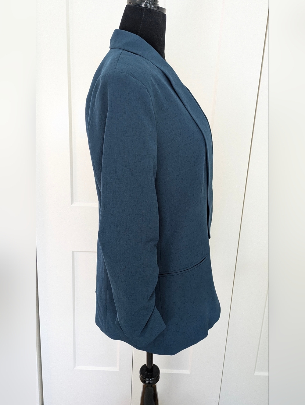 DKNY Women Blazer Jacket Teal Size 14 Gold Logo 3/4 Sleeves Classic Business EUC - Picture 5 of 13